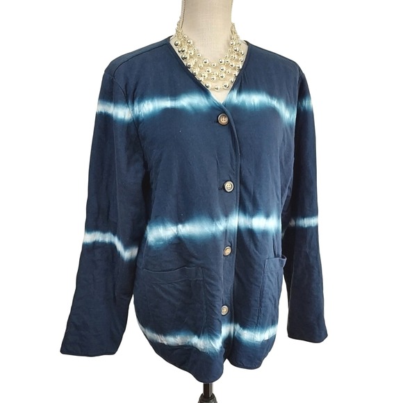 Pure Jill Jackets & Blazers - Pure Jill Women's‎ Tie Dye Quilted Button Front Jacket Cotton Blend Size L blue